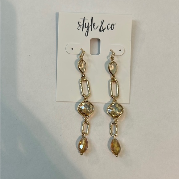 NWT  Style & Co Gold Dangle Earrings with Crystal Accents - Picture 5 of 5